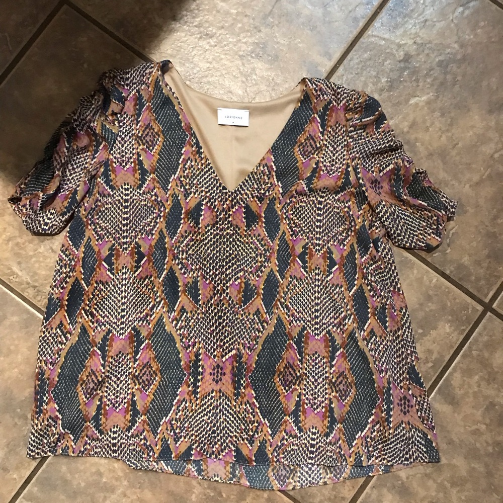 Adrienne Multicolor V-Neck Blouse‎ Size Medium #2169